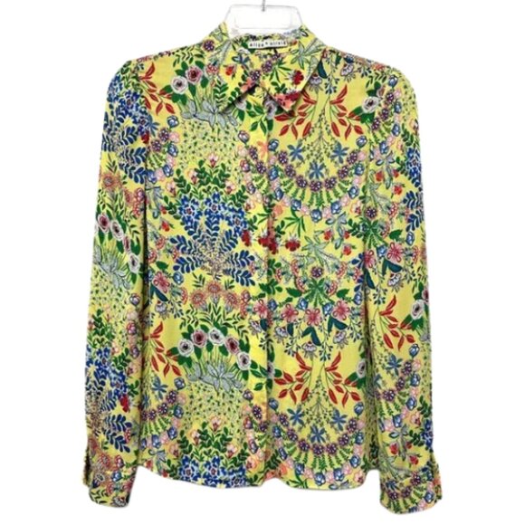Alice + Olivia Willa Wildflower Daffodil Print Shirt Blouse Floral Yellow - Picture 4 of 4